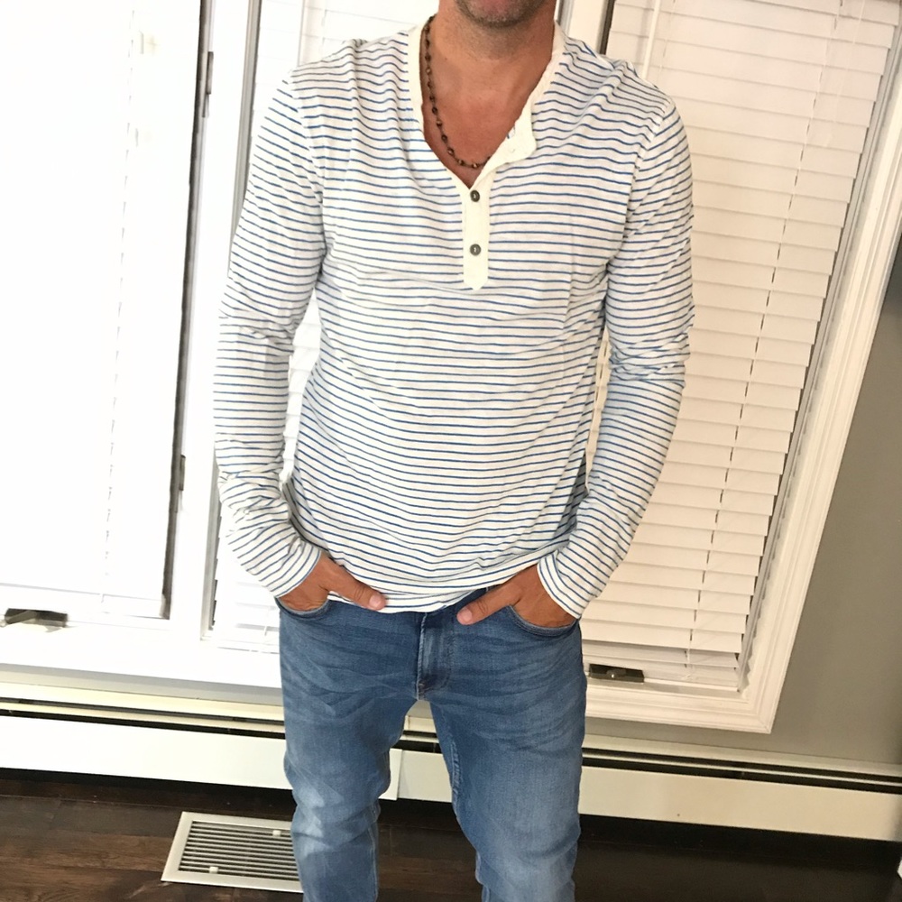 H&M blue white stripe Henley size large